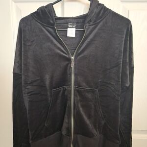 Felina Womens Black Velvet Zip-Up Jacket Set Hoodie Pant Set